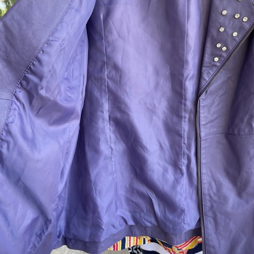 Vintage Roaman's Damen lila Lederjacke Reißverschlussmantel Strass nieten 16W - Bild 7 von 8