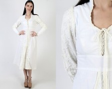 Vtg Gunne Sax Ivory Dress Crochet Corset McClintock Boho Wedding Prairie Midi