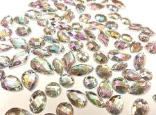 CraftbuddyUS 80 AB Clear Faceted Acrylic Sew On Diamante Crystal Rhinestone Gems