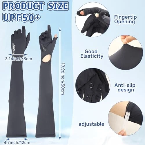 3 pares de guantes largos UV para el sol para mujer con pantalla táctil rosa para conducir, gris profundo, negro Foto 3 de 4