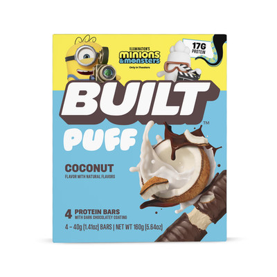 BUILT Puff Protein Bar, Coconut, 17g Protein, Collagen, 4 Count Box, 1.41 oz Bar