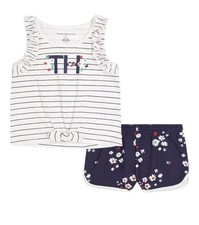 NewbTOMMY HILFIGER Little Girl's Stripe Top Floral Shorts Set Size 5 Blue