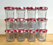 12 Bonne Maman 1 Oz Empty Mini Jam Jelly Jars Red Gingham Lids