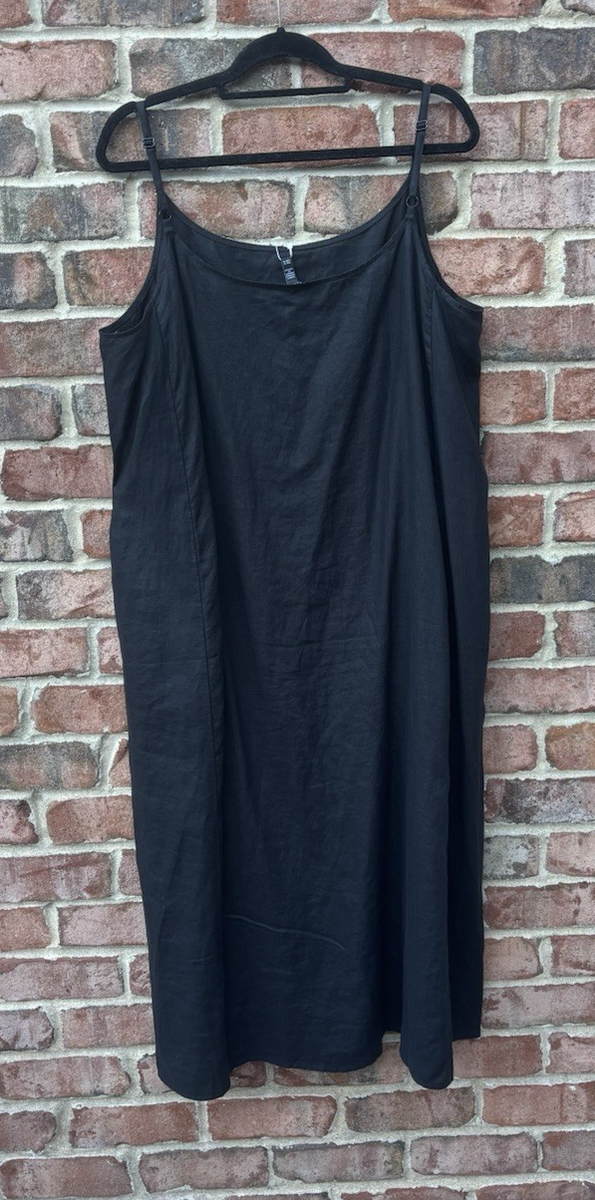 NWT Eileen Fisher Black Organic Linen Cami Long Maxi Dress $198 1X | eBay