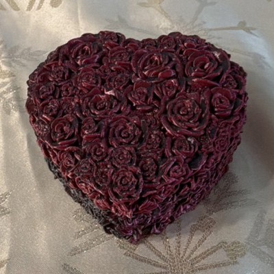 Heart-Shaped Resin Dark Red Rose Trinket Box with Lid Romantic Decor