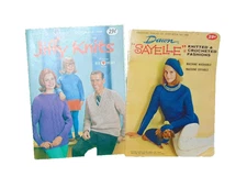 Lot of 2 Vintage 1960s Knitting Crochet Pattern Books Coats & Clark Jiffy Knits