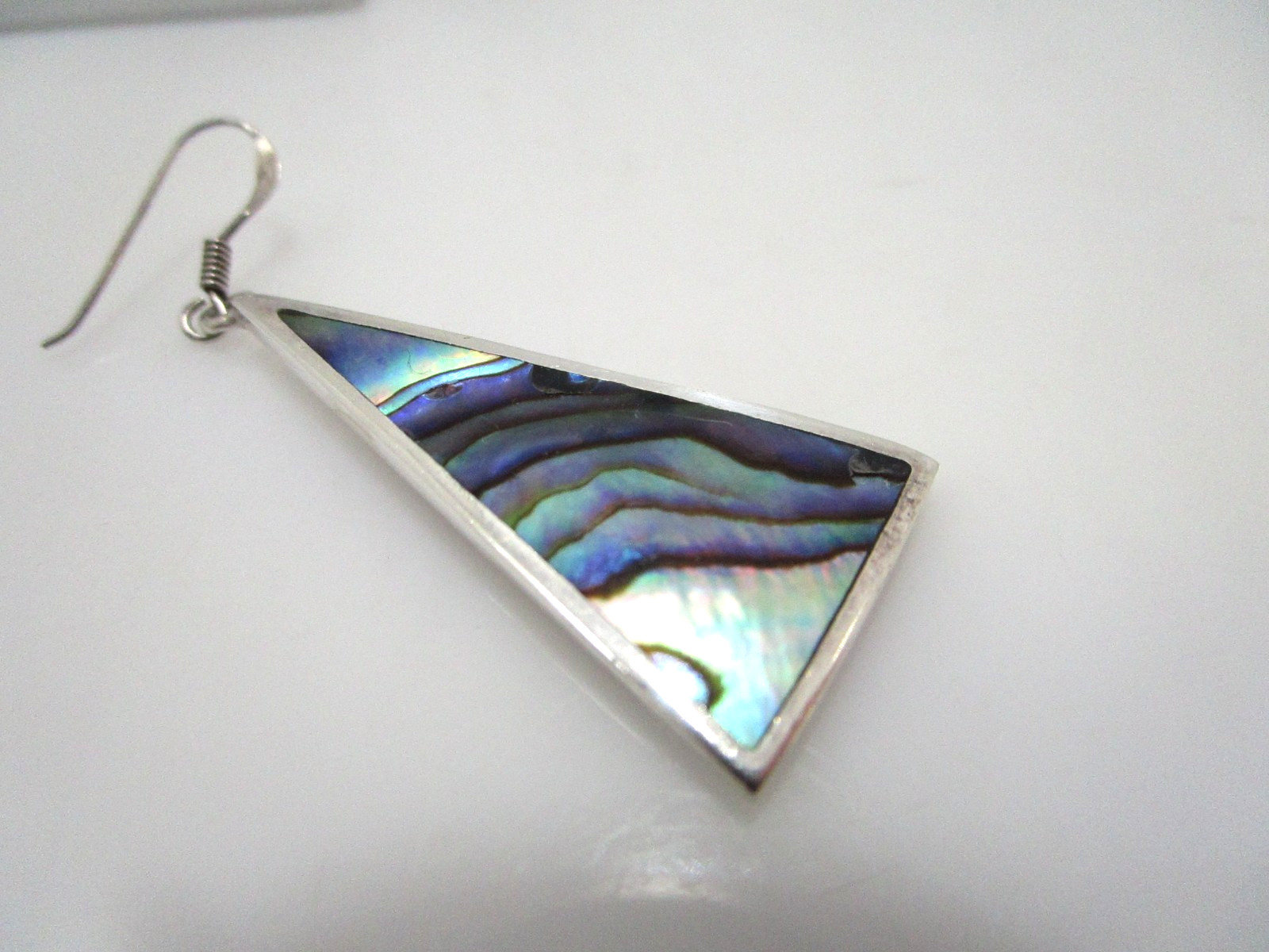 Vintage Abalone Iridescent Triangle Sterling Wire… - image 7