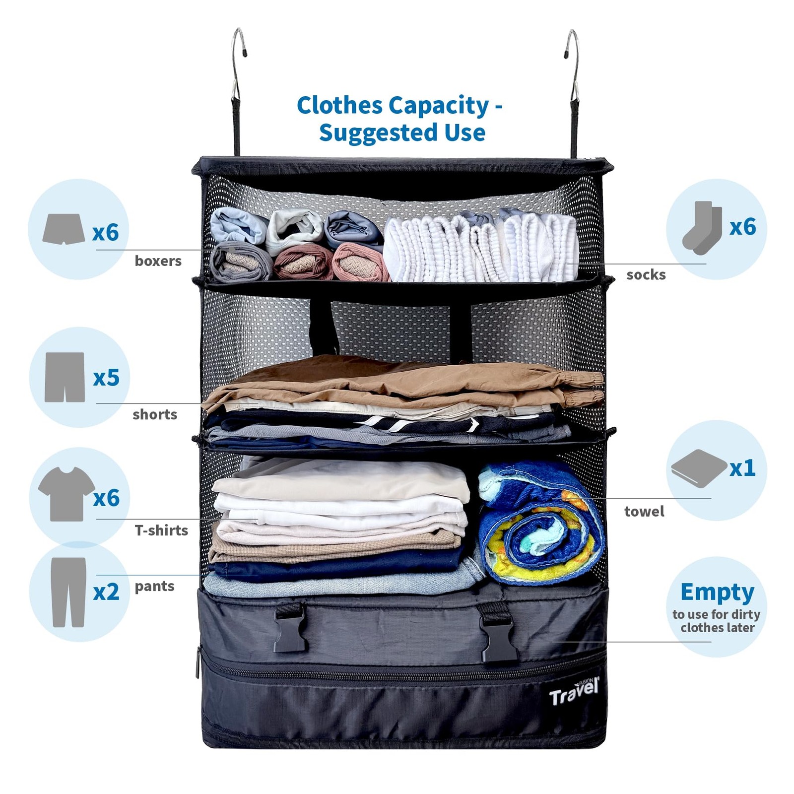 Stow-N-Go Travel Luggage Organizer – Portable Hanging Travel Shelves, Carry-O...