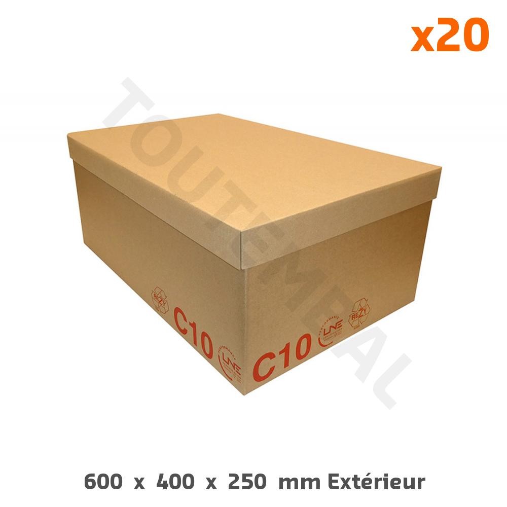 Boite carton double cannelure haute résistance 600x400x250 mm avec couvercle