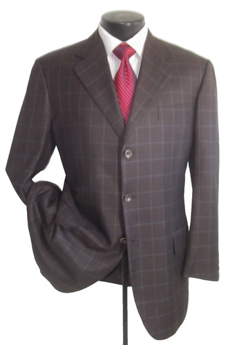 Battistoni brown plaid 3button side vents cashmere & silk coat, jacket 42R