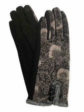 Womens Black Brown Velvet Oriental Stretch Texting Tech Touchscreen Gloves