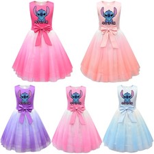 Girls Lilo And Stitch Bowknot Dress Skirt Princess Birthday Party Costume Dress