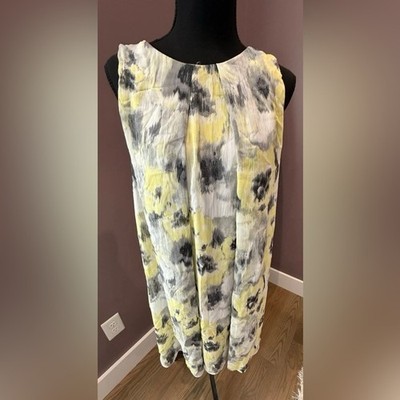 (B5) MSK Watercolor Floral Chiffon Sleeveless Shift Dress - Yellow & Gray 6