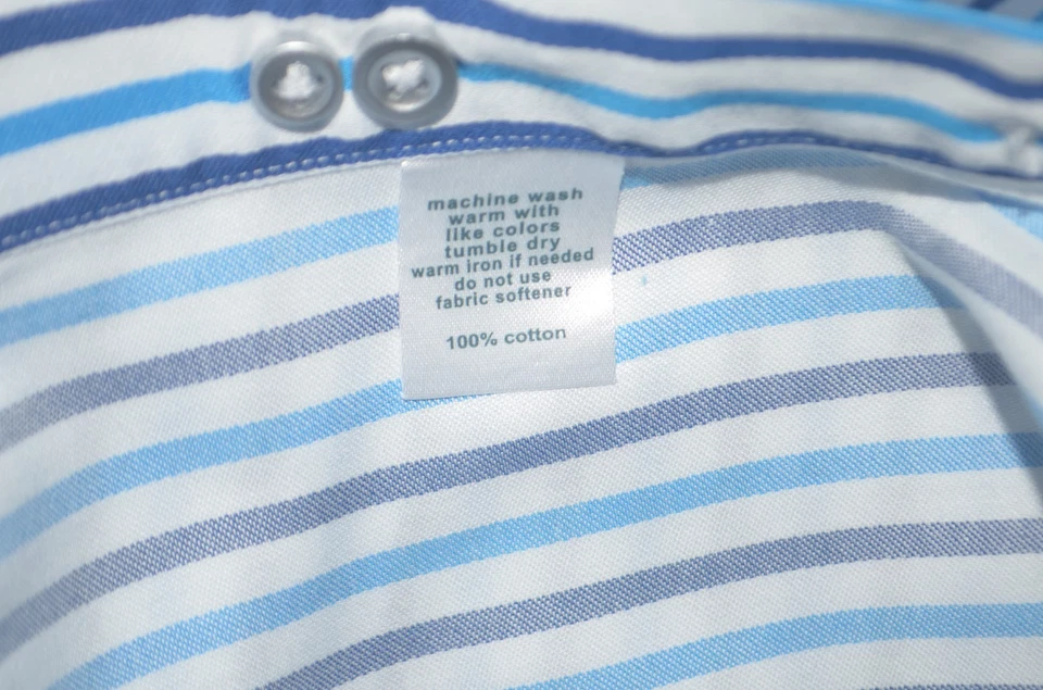 PAUL FREDRICK Slim Fit Non Iron Blue French Cuff Cotton Dress Shirt 17.5 - 34 - Image 4 of 4