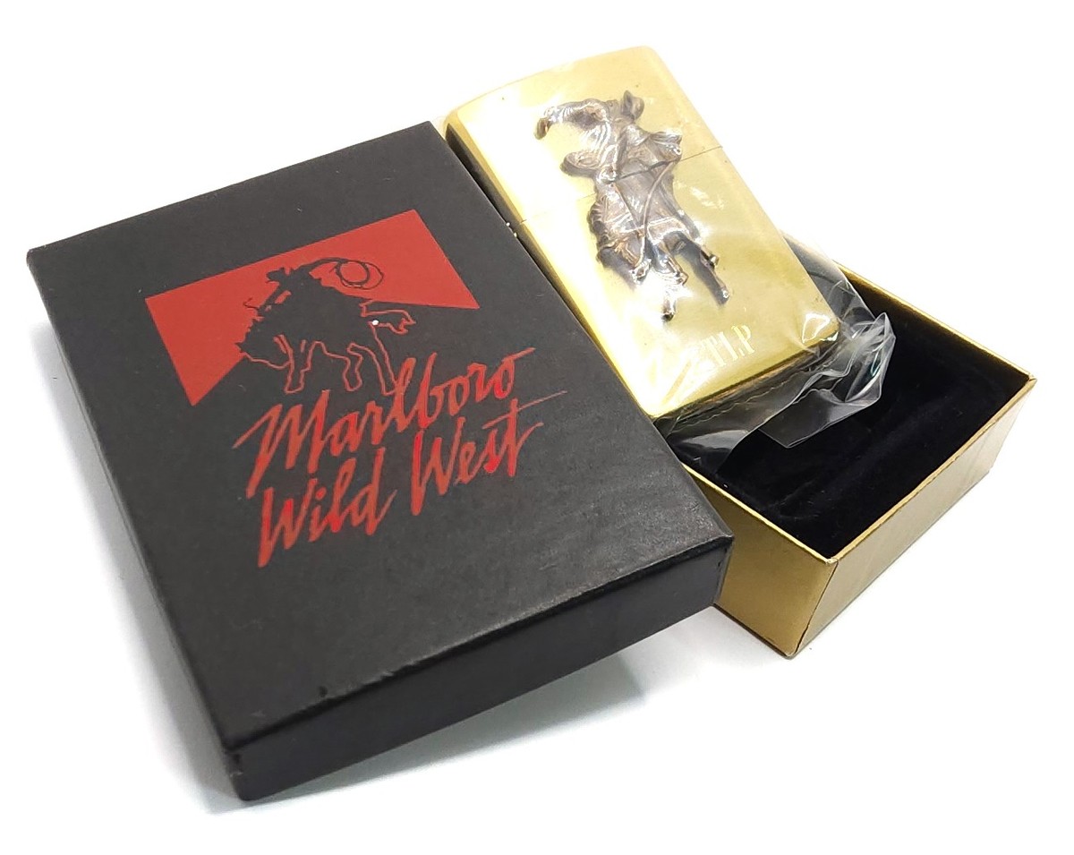 1992 Unfired Brass Zippo Marlboro Wild West Cigarette Lighter