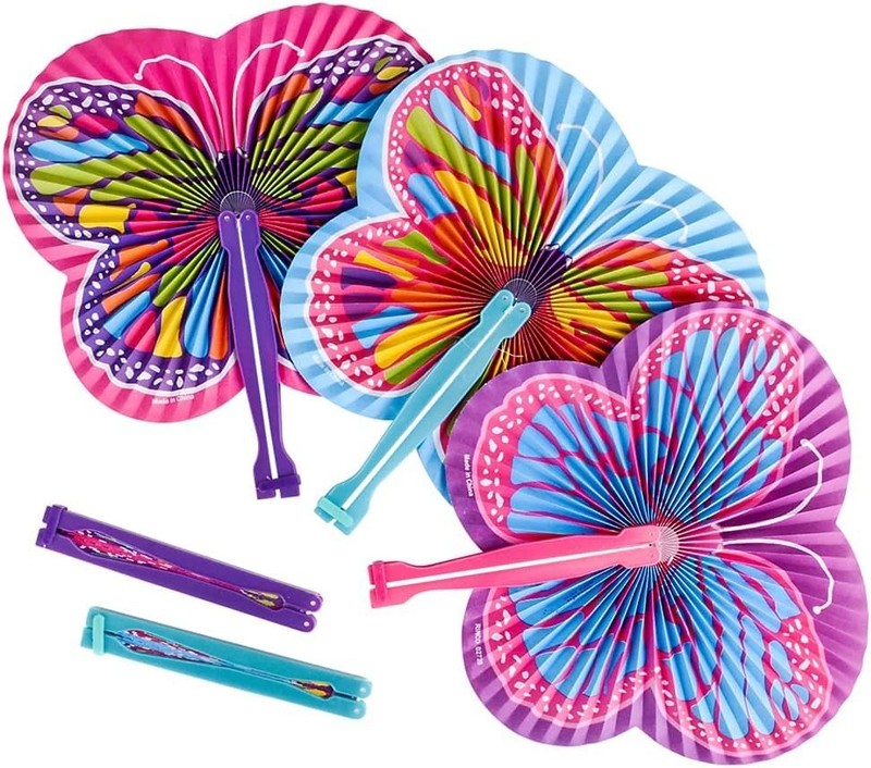 HAPPY DEALS ~ Butterfly Folding Fans - 12 pc - 9.5 12 Fans, multi 
