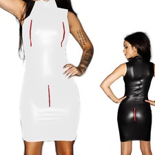 Turtleneck Skinny Mini Dress Shiny Metal Women Costume Sexy Sleeveless Dress