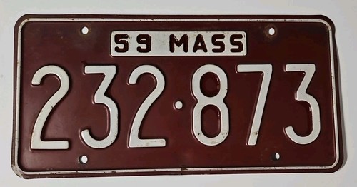 1959 Massachusetts Vintage Red License Plate Tag