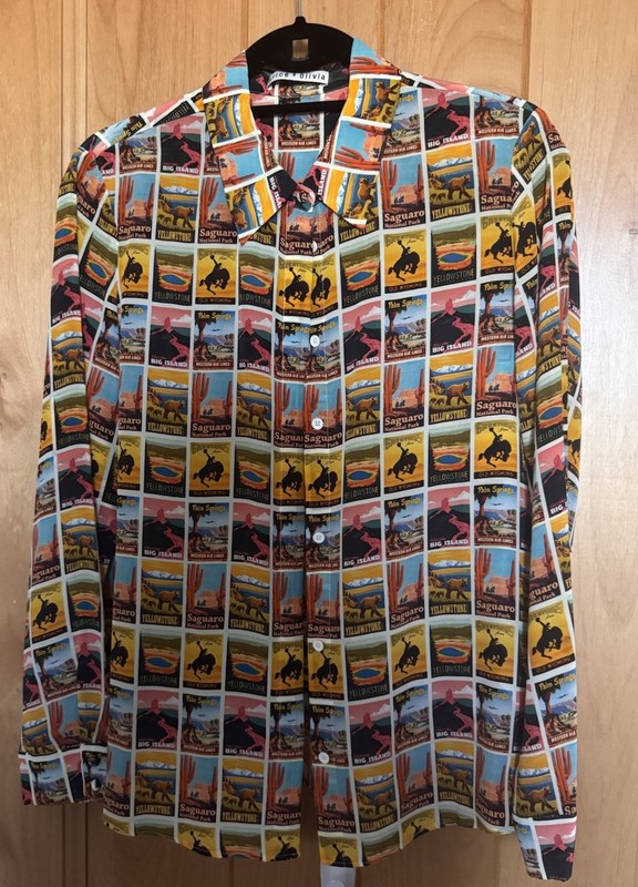 Alice + Olivia Willa Wanderlust Blouse Top Western Postcard Travel Print Small