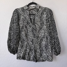 Alice + Olivia Willa Black White Cutout VNeck Blouson Long Sleeve Blouse XSmall