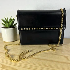 BLACK VEGAN LEATHER Crossbody Shoulder Bag Purse Convertible Clutch Chain Strap