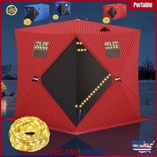 Insulated Ice Fishing Shelter Large Pop-Up Portable Ice Fishing Tent w Led Strip