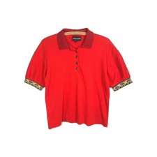 Pierre Cardin 90s Polo Shirt Cotton Knit Red Orange USA Made Mens Medium AsIs