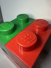 Lego Storage Brick Cube Red and Green Stackable 4 Stud And 2 Two Stud Container