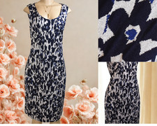 NWT 995 ST JOHN COLLECTION Sz 8 Navy Floral Jacquard Knit Dress RT 2017 USA