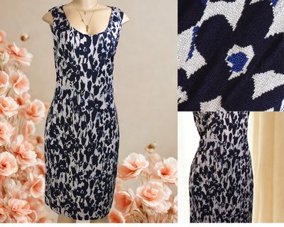 NWT $995 ST JOHN COLLECTION Sz 8 Navy Floral Jacquard Knit Dress RT 2017 USA
