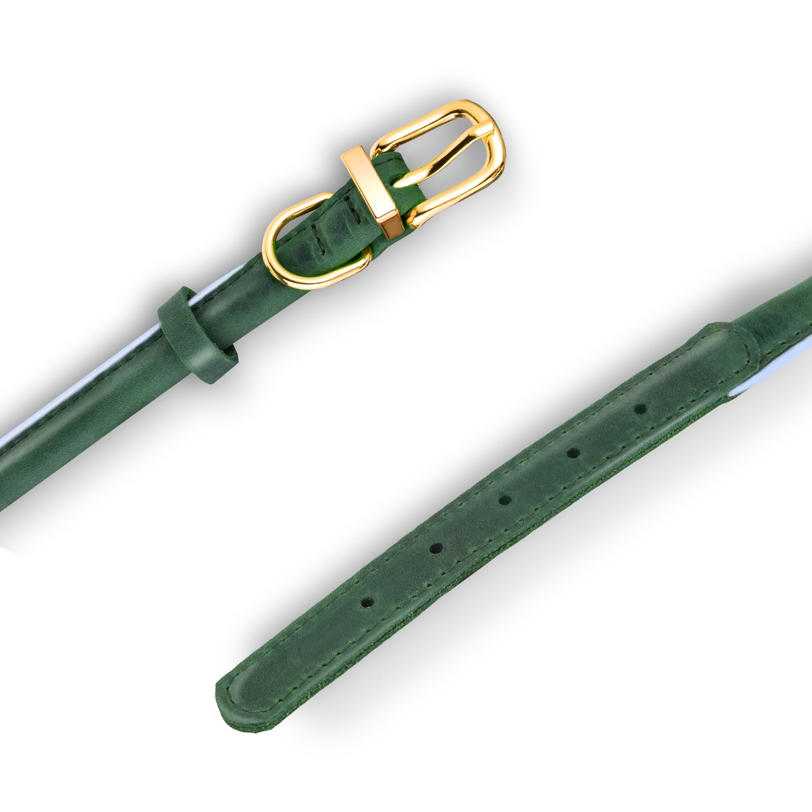 OOPSDOGGY Reflective Rolled Leather Dog Collar Adjustable Padded S/M/L Green