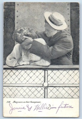 c1910's Romance Couple They Were On Their Honeymoon Seasick Antique Postcard
