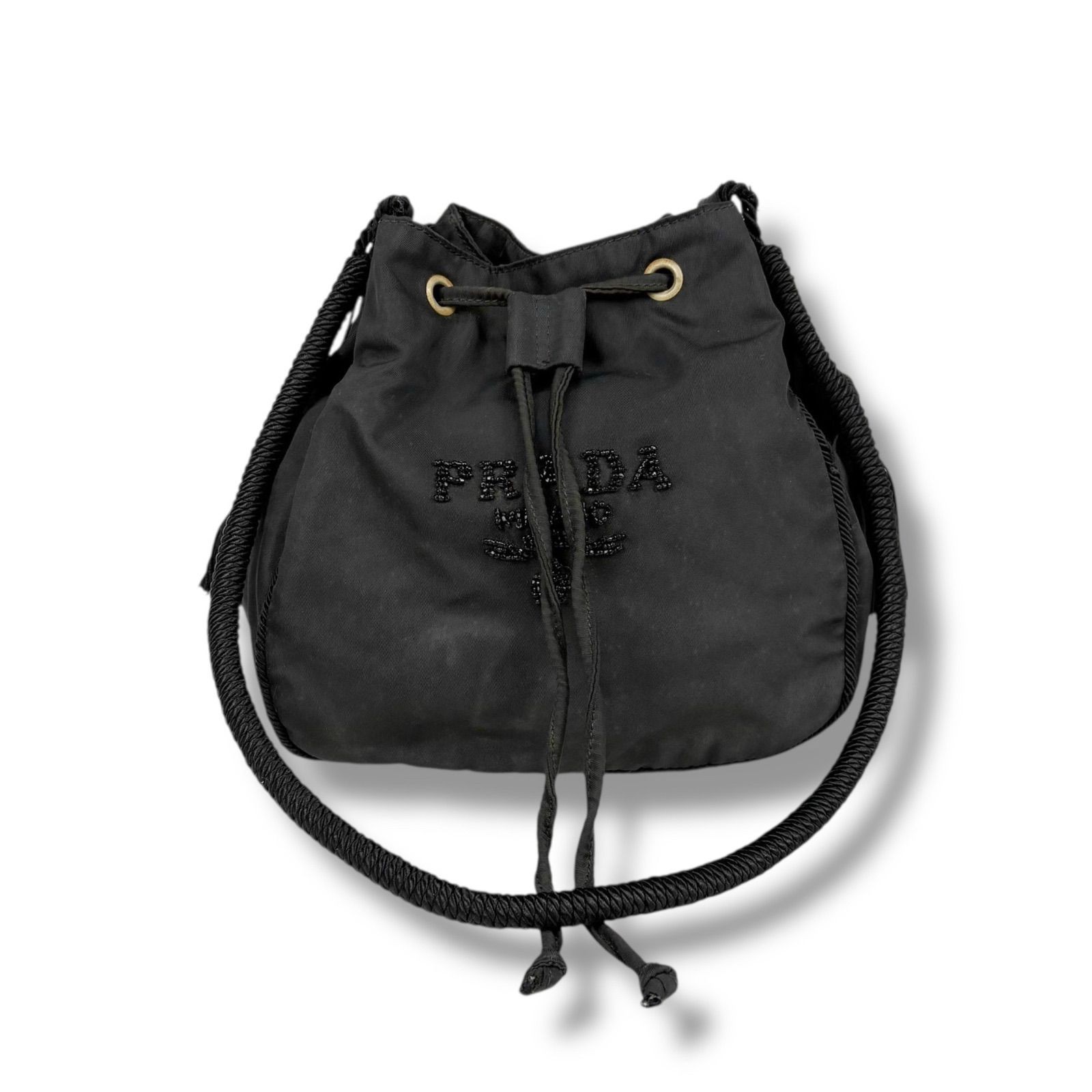 PRADA Drawstring Mini Shoulder Bag Bead Logo Tass… - image 1