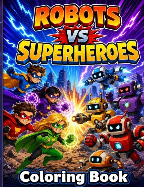 Robots Vs Superheroes Coloring Book An Action Adventure Coloring Book Amber Hill-image