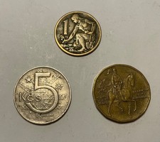 3 alte Münzen Tschechoslowakei Tschechische Republik 5 Kronen, 1 Krone, 20 Korun