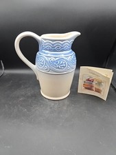 Longaberger Pottery American Craft 8โ Tall Pitcher Cornflower Blue Made In USA