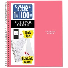 Five Star Spiral Notebook  Study App, 1 Subject, College Ruled Paper, 8-1/2"...