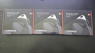 Noctua NF-A14 PWM chromax.black.swap Lot of 3 140mm 4-Pin Case Fans
