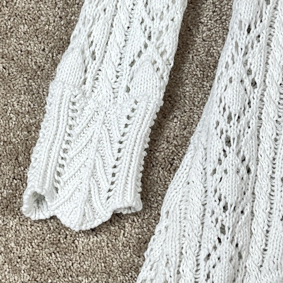 Venus Crochet Knit Long Cardigan Womens Size M White Tie Waist Cotton Sweater - Image 4 of 4