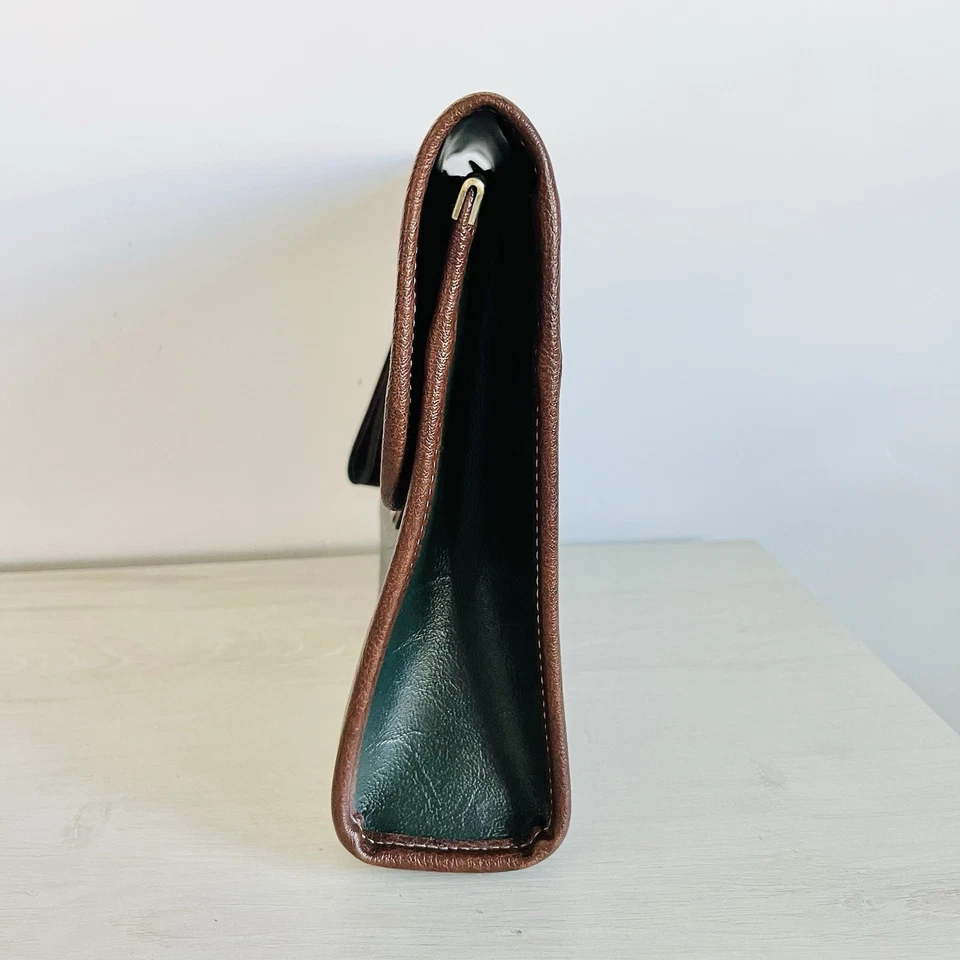 Maletín sin asas Hardy Amies segundo bolso de colección cuero marrón verde 11x8 Foto 4 de 4