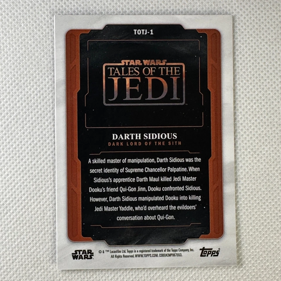 2023 Topps Finest Star Wars Tales of the Jedi Darth Sidious #TOTJ-1 - Image 2 of 3