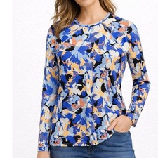 Athleta Floral Long Sleeve Size S Rash Guard Swim Top UPF 50 Blue Orange White