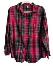 Victoria's Secret Flannel Plaid Pajama Shirt Women's Size M Long Sleeve Holiday