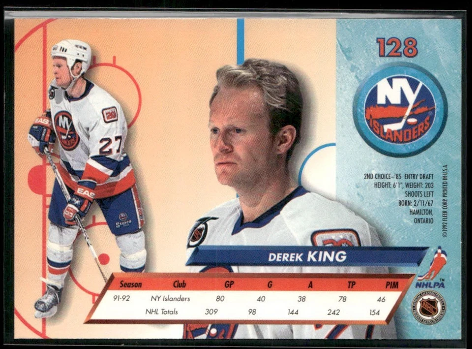 🏒 1992-93 Fleer Ultra  - Derek King Islanders #128 - Image 2 of 2