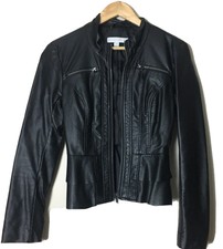 New York & Company Black Leather Jacket Multi Pocket Full Zipper Winter Women Xs