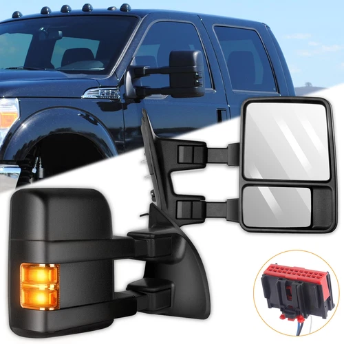 Pair Tow Mirrors for 08-16 Ford F250 F350-F550 Super Duty Manual Smoke Signal