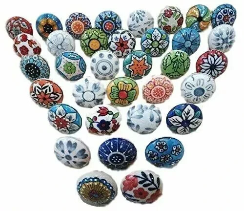 Vintage Ceramic Multicolor Cabinet For Kitchen & Furniture Handle Drawer Pulls - Picture 4 of 10