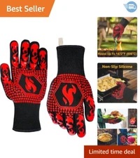 Oven Gloves, BBQ Gloves 1472℉ Extreme Heat Resistant, Grilling Short, Red