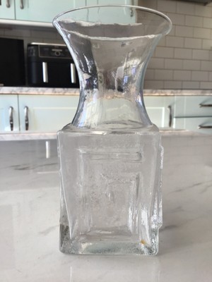 VASE GLAS QUADRATISCH KLAR UND MATTIERT 70er Jahre DESIGN - Größe 14,5 cm hoch x 7,5 cm Rand