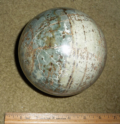 Large Green & White Brown lines Marble Gemstone Rock Sphere 4 3/4'' US handmade
